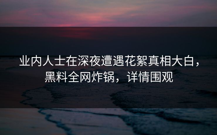 业内人士在深夜遭遇花絮真相大白，黑料全网炸锅，详情围观