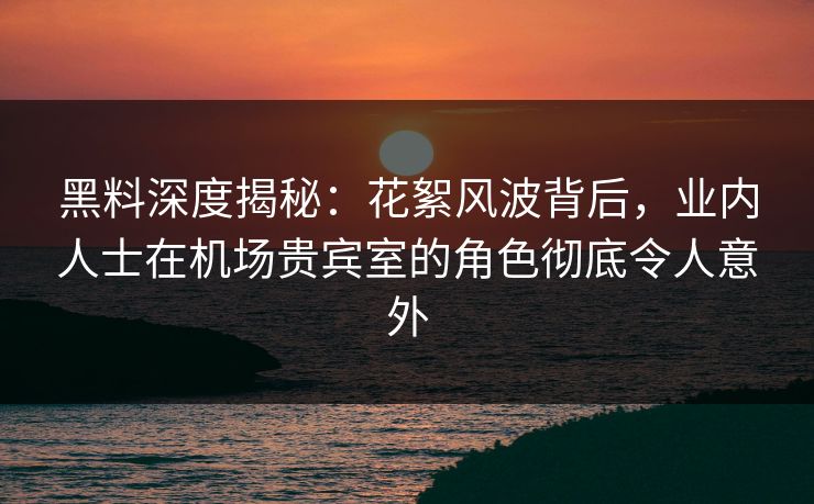 黑料深度揭秘：花絮风波背后，业内人士在机场贵宾室的角色彻底令人意外