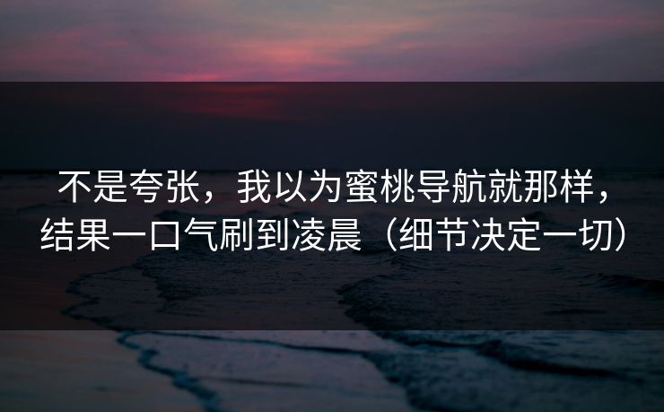 不是夸张，我以为蜜桃导航就那样，结果一口气刷到凌晨（细节决定一切）