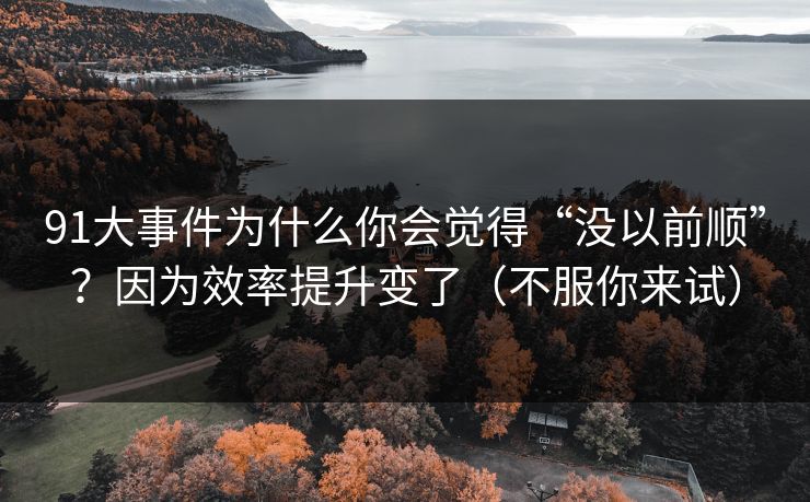 91大事件为什么你会觉得“没以前顺”？因为效率提升变了（不服你来试）